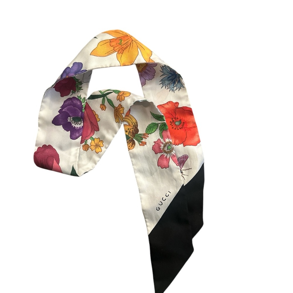 Gucci FLORA PRINT SILK TWILL NECK BOW - Picture 6 of 8